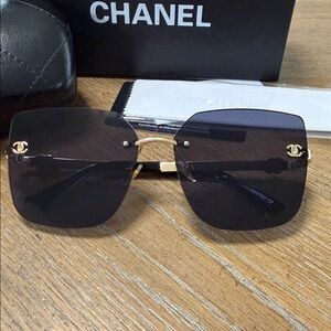 CHANEL Black and Gold Square Sunglasses